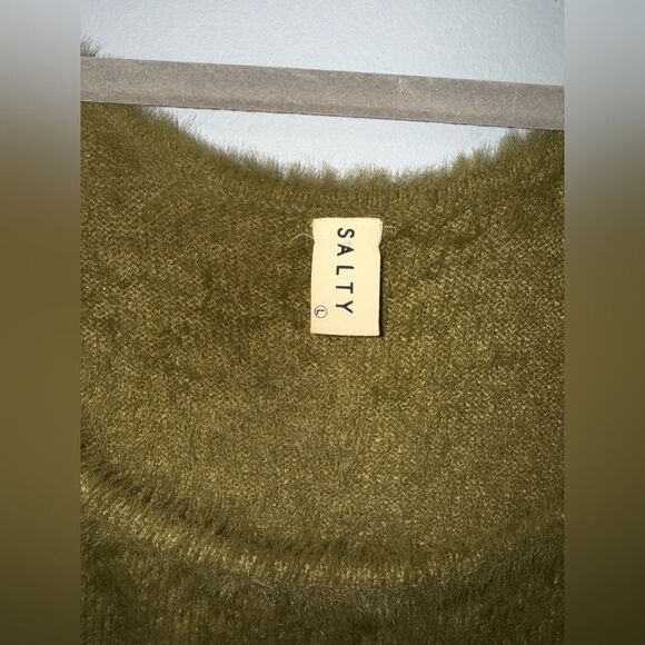 SALTY Women’s Green Eyelash Fuzzy Squareneck Sweater Size Large EUC - Picture 5 of 7